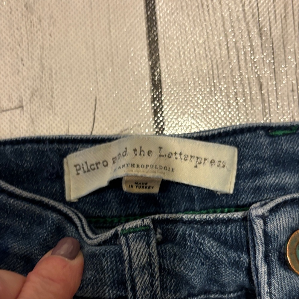 Pilcro and the Letterpress Dark Blue Flare Jeans high rise bootcut button fly - Picture 5 of 8